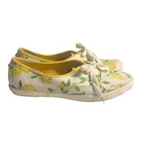 Keds Kate Spade Lemon Canvas Sneakers Low Top Lace Up Yellow White Size